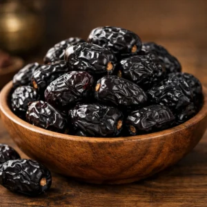 Wooden bowl Ajwa dates
