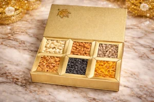 Dry fruits gift box - cardboard - Cashew, almond, pista, Walnut, Black Raisins, Yellow raisins